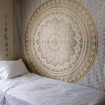 popular handicrafts hippie mandala ombre tapestry wall hanging - indian maditation golden gypsy bohemian hippy psychedelic dorm room decor poster 30 x 40 inch