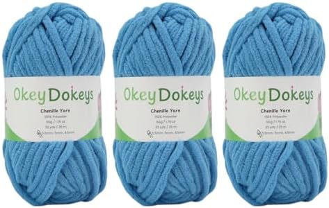 Size 6 Chenille Yarn 150g/96yds, 100% Polyester, Never Compressed to Keep Yarn Fluffy, 3 Packs, Each Skein - 1.76oz/50g, 32yds/35m, for Crocheting and Amigurumi, True Blue, Color 17