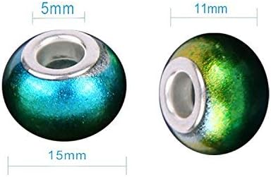 AIPRIDY 100Pcs 15x11mm Painting Murano Large Hole Glass Beads Mix Color with Silver Brass Cores European Charm fit Bracelet Necklace (Light Double Color Glass)