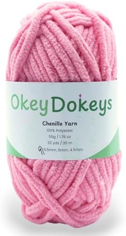 Size 6 Chenille Yarn 50g/32yds, 100% Polyester, Never Compressed to Keep Yarn Fluffy, 1 Pack, Each Skein - 1.76oz/50g, 32yds/35m, for Crocheting and Amigurumi, Sweet Pink, Color 25