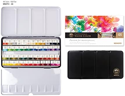 Mungyo Professional Half Pan Size Water Colors Set in Tin Case/Integral Mixing Palette in The lid (48 Colors)