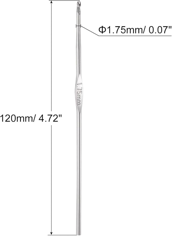 uxcell 20Pcs Crochet Hook Stainless Steel 1.75mm Metal Knitting Needles for DIY Craft Lace Yarn