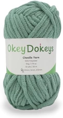 Size 6 Chenille Yarn 50g/32yds, 100% Polyester, Never Compressed to Keep Yarn Fluffy, 1 Pack, Each Skein - 1.76oz/50g, 32yds/35m, for Crocheting and Amigurumi, Sage Green, Color 6