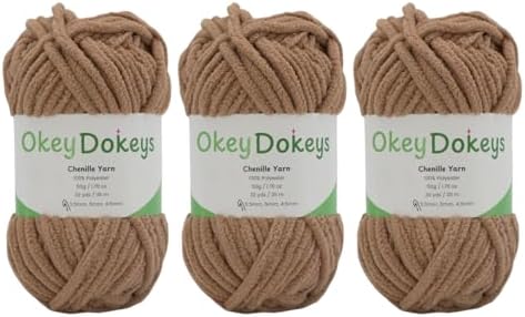 Size 6 Chenille Yarn 150g/96yds, 100% Polyester, Never Compressed to Keep Yarn Fluffy, 3 Packs, Each Skein - 1.76oz/50g, 32yds/35m, for Crocheting and Amigurumi, Neutral Tan, Color 12