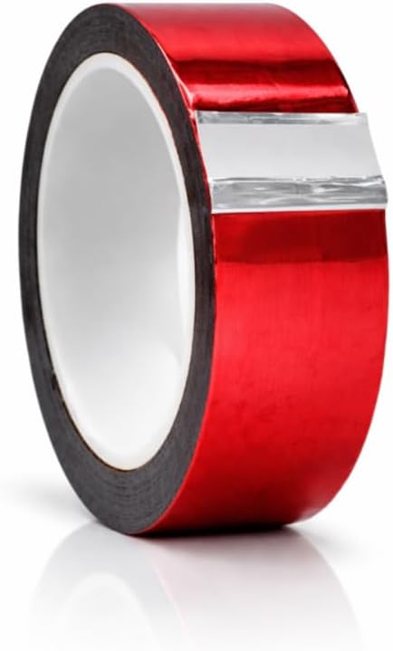 WOD MPFT2 Red Metalized Polyester Mylar Film Tape with Acrylic Adhesive, 1.5 inch x 72 yds. Vibrant Mirror Red Tape, Decor Tape for Detailing Accent Wall, Graphic Arts, Car and Boat Trim