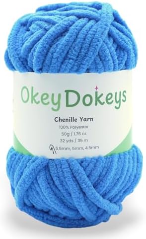 Size 6 Chenille Yarn 50g/32yds, 100% Polyester, Never Compressed to Keep Yarn Fluffy, 1 Pack, Each Skein - 1.76oz/50g, 32yds/35m, for Crocheting and Amigurumi, Bright Blue, Color 23
