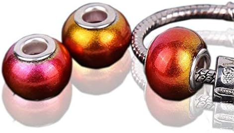 AIPRIDY 100Pcs 15x11mm Painting Murano Large Hole Glass Beads Mix Color with Silver Brass Cores European Charm fit Bracelet Necklace (Light Double Color Glass)