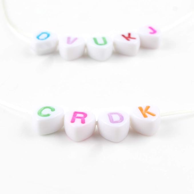 Song Xi 1200pcs White Heart Acrylic Alphabet Beads - Colorful Letter Beads 4x7mm for Bracelets and Jewelry Making