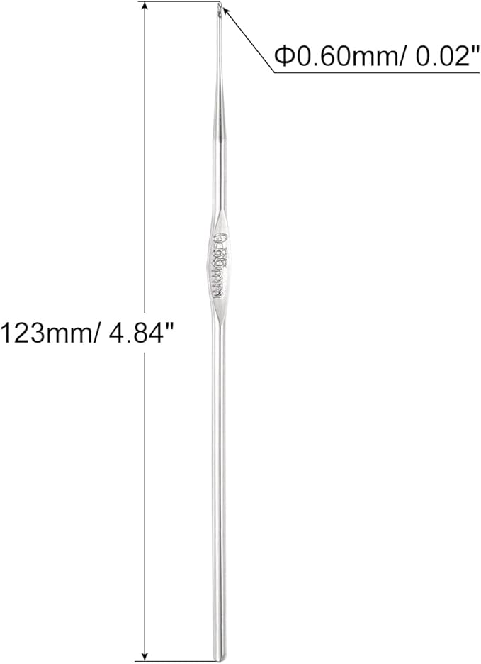 uxcell Stainless Steel Crochet Hook 0.6mm Knitting Needles for DIY Craft Yarn 6Pcs