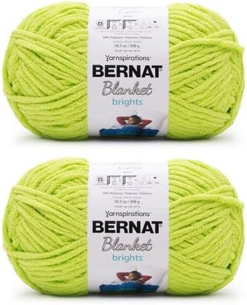 Bernat Blanket Brights 300g Bright Lime Yarn - 2 Pack of 300g/10.5oz - Polyester - 6 Super Bulky - Knitting/Crochet