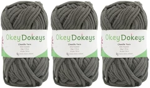 Size 6 Chenille Yarn 150g/96yds, 100% Polyester, Never Compressed to Keep Yarn Fluffy, 3 Packs, Each Skein - 1.76oz/50g, 32yds/35m, for Crocheting and Amigurumi, Olive Green, Color 7