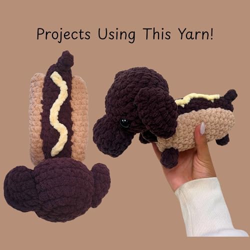 Size 6 Chenille Yarn 150g/96yds, 100% Polyester, Never Compressed to Keep Yarn Fluffy, 3 Packs, Each Skein - 1.76oz/50g, 32yds/35m, for Crocheting and Amigurumi, Cocoa Brown, Color 13