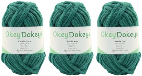 Size 6 Chenille Yarn 150g/96yds, 100% Polyester, Never Compressed to Keep Yarn Fluffy, 3 Packs, Each Skein - 1.76oz/50g, 32yds/35m, for Crocheting and Amigurumi, Deep Forest Green, Color 29