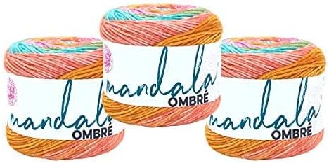 Lion Brand Yarn, Mandala Ombré Variegated Yarn for Crocheting, Knitting, and Crafts, Tranquil, 3 Pack, Soft, Acrylic Fiber for Cozy Blankets, Worsted Weight Sweaters and Colorful Shawls