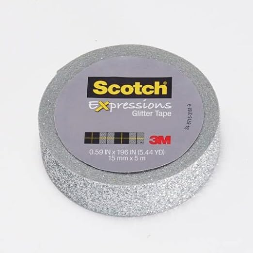 Scotch Expressions Glitter Washi Tape, Arts and Crafts Tape, .59 in x 196 in, Silver Glitter, 6 Rolls