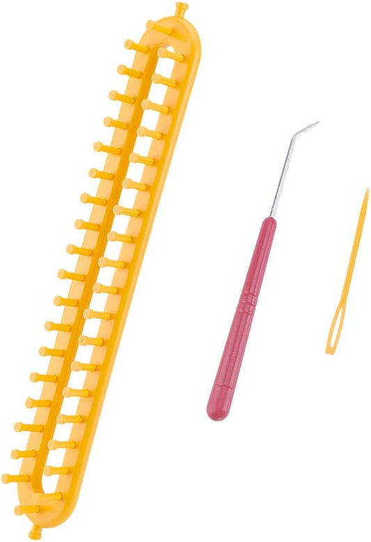 HOBBIESAY Long Knitting Loom 36cm Scarf Knitter Crochet Loom Rectangle Knitting Looms Knitting Kit Orange with Hook Needle for Beginners Scarf Sweater Shawl Blankets Knittings Kit Hole:4mm