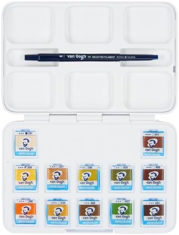Van Gogh Watercolor Paint Set, Plastic Pocketbox, 12-Half Pan Shades of Nature Selection