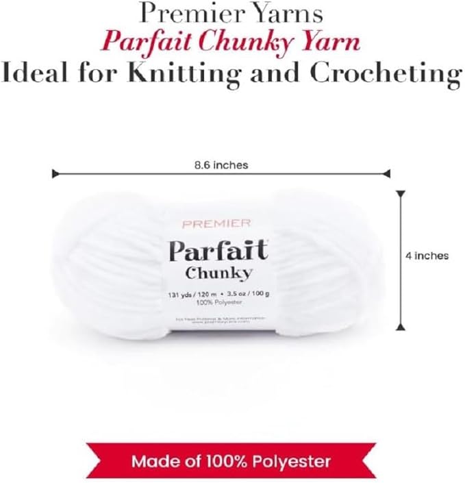 Premier Yarns Parfait Chunky Chenille 3.5 Oz 6 Super Bulky Weight 3 Pack Bundle with Bella's Stitch Place Holders (White)