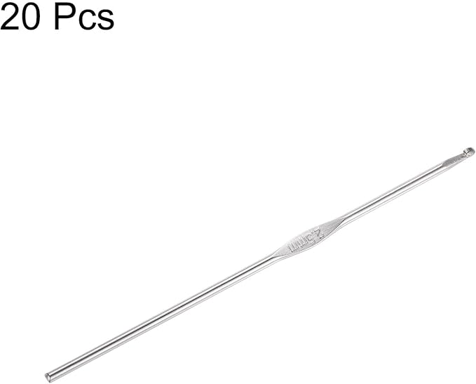 uxcell 20Pcs Crochet Hook Stainless Steel 2.5mm Metal Knitting Needles for DIY Craft Lace Yarn