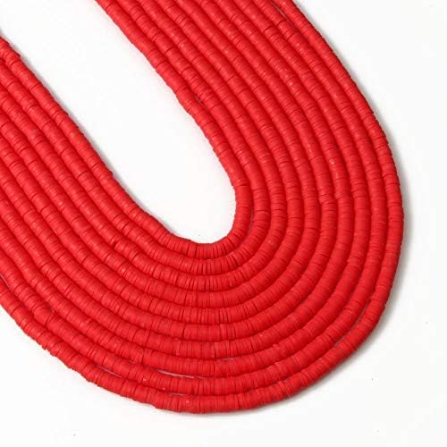 3600 pcs Red Clay Beads for Bracelets Making, 10 Strands Flat Round Polymer Clay Beads 6mm Spacer Heishi Beads for Jewelry Making Earring Necklace