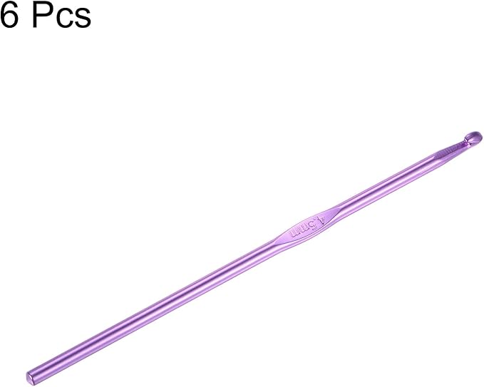 uxcell Aluminum Crochet Hook 4.5mm US Size 7 Knitting Needles for DIY Craft Yarn Purple 6Pcs