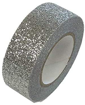 Syntego 2 Rolls Glitter Washi Tape Decorative Craft Self Adhesive Stick On Sticky Glitter Trim 15mm x 5 Meters (Silver)