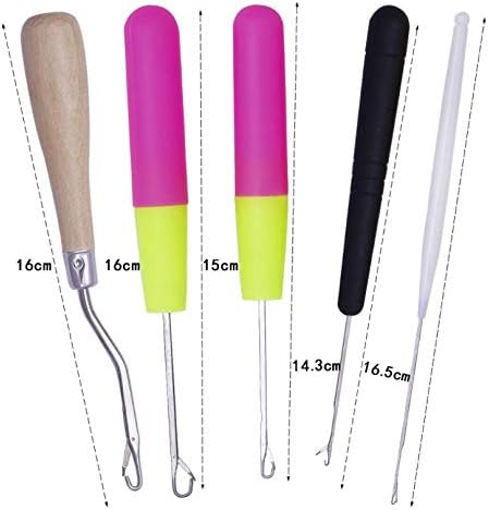 LASSUM 5 Pieces Different Size Latch Hook Crochet Needle Hook Tool Set for Braid Hair,Carpet Making and Other Crafts