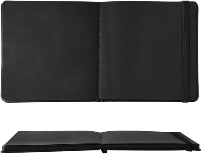 Mifuner Small 5x5 Black Notebooks 110gsm 82 Sheets/164 Pages mini blank sketchbooks Travel Journal Pocket Hardcover Paint Writing Notebook Blank Diary Memo Planner Sketchbook Black Paper