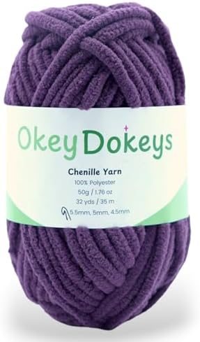 Size 6 Chenille Yarn 50g/32yds, 100% Polyester, Never Compressed to Keep Yarn Fluffy, 1 Pack, Each Skein - 1.76oz/50g, 32yds/35m, for Crocheting and Amigurumi, Grape Purple, Color 26