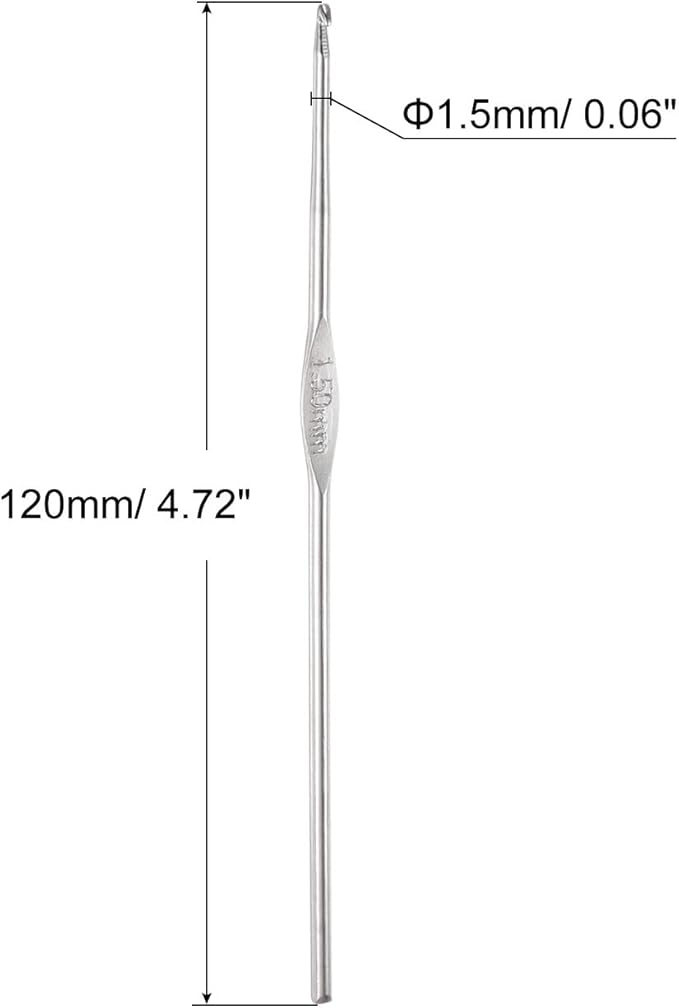 uxcell 20Pcs Crochet Hook Stainless Steel 1.5mm US Size 8 Metal Knitting Needles for DIY Craft Lace Yarn