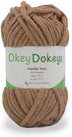Size 6 Chenille Yarn 50g/32yds, 100% Polyester, Never Compressed to Keep Yarn Fluffy, 1 Pack, Each Skein - 1.76oz/50g, 32yds/35m, for Crocheting and Amigurumi, Neutral Tan, Color 12
