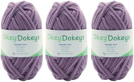 Size 6 Chenille Yarn 150g/96yds, 100% Polyester, Never Compressed to Keep Yarn Fluffy, 3 Packs, Each Skein - 1.76oz/50g, 32yds/35m, for Crocheting and Amigurumi, Pastel Purple, Color 28