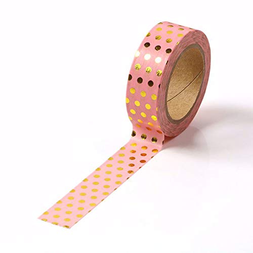 CIAIJE Pink Foil Dots Washi Tape, 5/8" x 393 in (15mm x 10m), Pink Foil Dots, Masking Tape for Craft Decorative Use