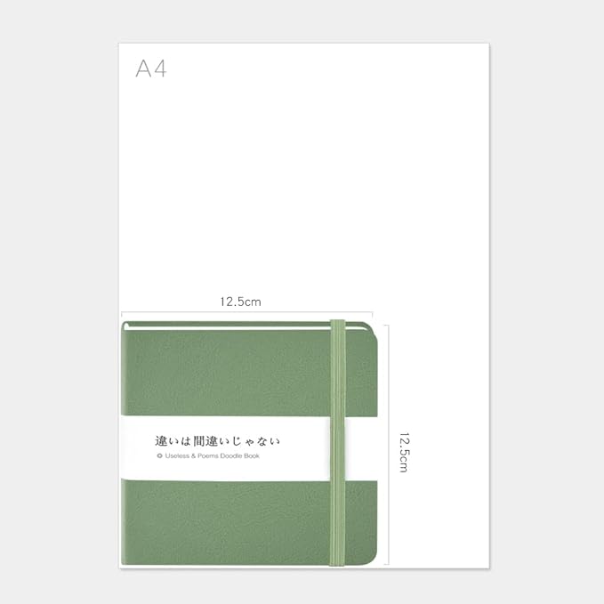 Mifuner Small Square 5x5 80gsm Mini Notebooks Blank Pages Sketchbooks Travel Journal Pocket Hardcover Paint Writing Notebook Blank Diary Memo Planner Sketchbook PU Leather Cover.Sage Green