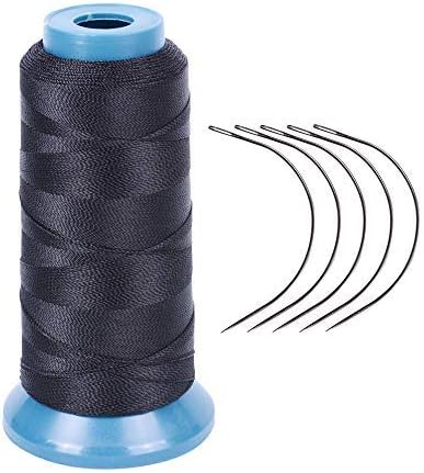 Hair Weaving Thread with C/J/I/T Needles 1500 Yards 210 D Strength Polyester Thread Sewing Thread for Making Wigs Hair Extension Kit (Black)