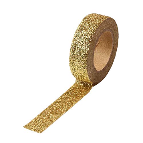 Syntego 2 Rolls Glitter Washi Tape Decorative Craft Self Adhesive Stick On Sticky Glitter Trim 15mm x 5 Meters (Gold)
