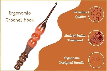Wooden Crochet Hooks Set for Arthritic Hands | Ergonomic Soft Grip - Resin Mix Indian Rosewood Crochet Hook Set for Crocheting & Knitting (Orange, Set of 13)