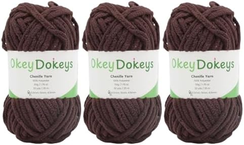Size 6 Chenille Yarn 150g/96yds, 100% Polyester, Never Compressed to Keep Yarn Fluffy, 3 Packs, Each Skein - 1.76oz/50g, 32yds/35m, for Crocheting and Amigurumi, Cocoa Brown, Color 13