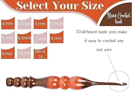Wooden Crochet Hooks Set for Arthritic Hands | Ergonomic Soft Grip - Resin Mix Indian Rosewood Crochet Hook Set for Crocheting & Knitting (Orange, Set of 7)