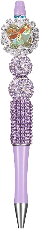 5pcs Rhinestone Handcrafted Beads, Sparkling Diamond Flower Pen Focal Interval Bead String Ballpoint Pen,DIY Craft Ballpoint Pen Jewelry Bracelet, Necklace, Keychain Making (Round Crystal)
