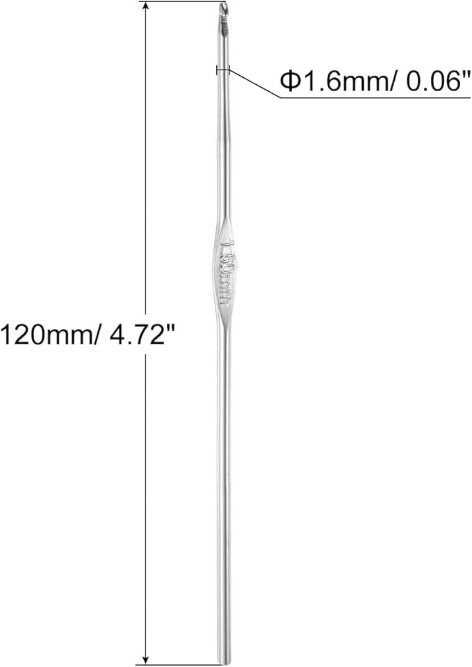 uxcell 20Pcs Crochet Hook Stainless Steel 1.6mm Metal Knitting Needles for DIY Craft Lace Yarn