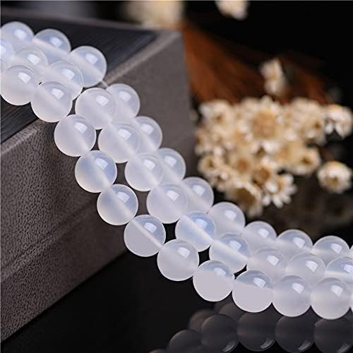 8mm Natural White Agate Round Bead - 45PCS Bulk Gemstone Beads for Jewelry Making, DIY Bracelets, Necklaces - Includes Crystal Stretch Cord - Beads for Crafting Gifts