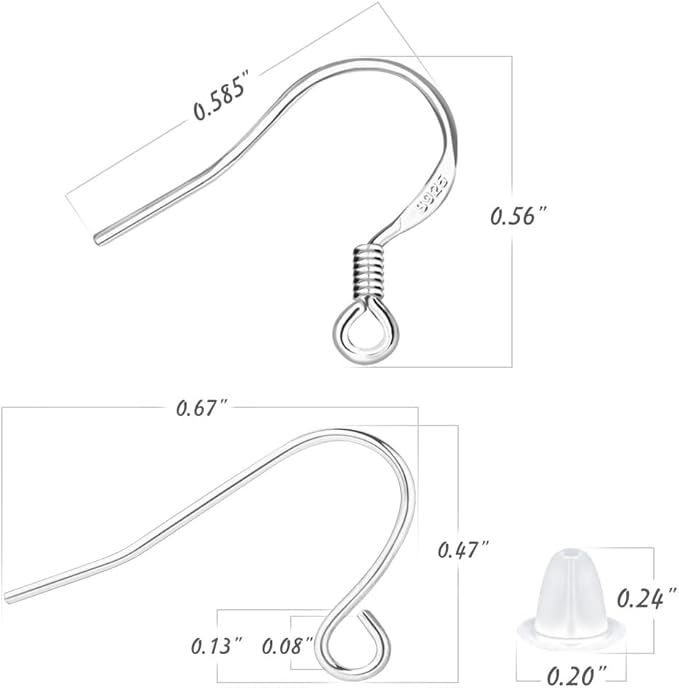 s925 sterling silver earring hooks hypoallergenic 200pcs ear wires + fish hooks jewelry making supplies findings nickel-free with 200pcs clear rubber earring backs for diy jewelry