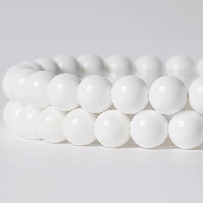 10mm Natural White Shell Round Bead - 35PCS Bulk Gemstone Beads for Jewelry Making, DIY Bracelets, Necklaces - Includes Crystal Stretch Cord - Stone Beads for Crafting Gifts
