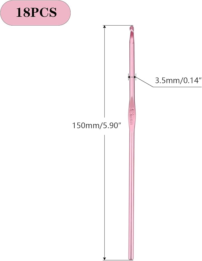 Hordolry 3.5mm Crochet Hooks Bulk, 18Pcs Aluminum Crochet Needle, Knitting Needles for Craft Yarn Contribute to Beginners