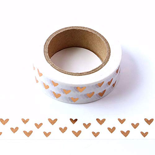 Syntego White with Rose Gold Foil Hearts Washi Tape Decorative Masking Stick on Trim 15mm x 10 Meters