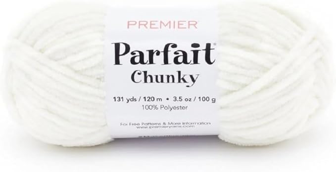 Premier Yarns Parfait Chunky Chenille 3.5 Oz 6 Super Bulky Weight 3 Pack Bundle with Bella's Stitch Place Holders (Cream)