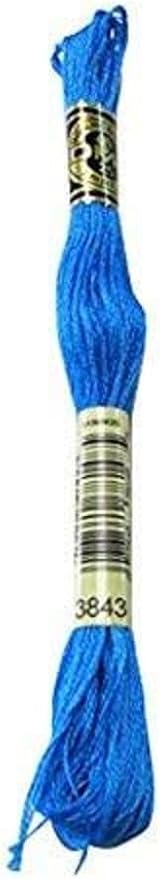 DMC 117-3843 Mouline Stranded Cotton Six Strand Embroidery Floss Thread, Electric Blue, 8.7-Yard