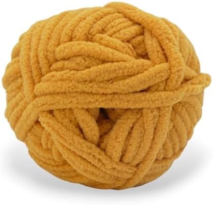 Size 6 Chenille Yarn 150g/96yds, 100% Polyester, Never Compressed to Keep Yarn Fluffy, 3 Packs, Each Skein - 1.76oz/50g, 32yds/35m, for Crocheting and Amigurumi, Yellow Orange, Color 10
