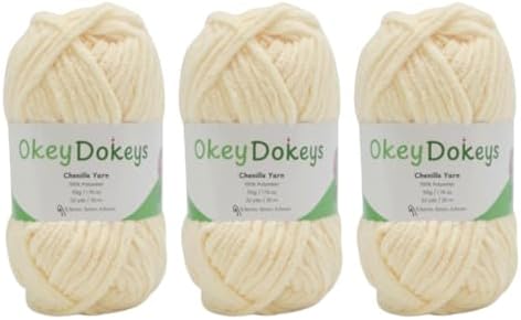Size 6 Chenille Yarn 150g/96yds, 100% Polyester, Never Compressed to Keep Yarn Fluffy, 3 Packs, Each Skein - 1.76oz/50g, 32yds/35m, for Crocheting and Amigurumi, Warm Winter White, Color 15